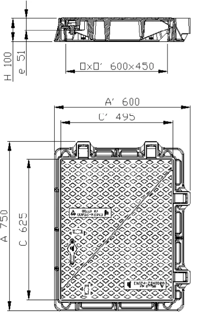 Litinový poklop D400 TI4S 600x450