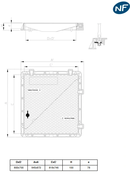 Litinový poklop D400 TI4S 800x700