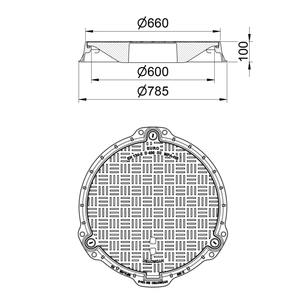 EUROproof  600 - vodotěsný, pachotěsný osazen 3 šrouby, odolný proti vztlaku do 0,5 baru