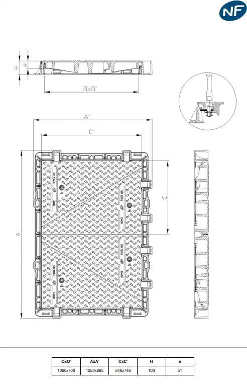 Litinový poklop D400 TI4S 1060x700