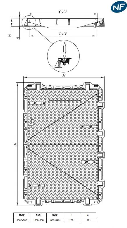 Litinový poklop D400 TI4S 1300x800